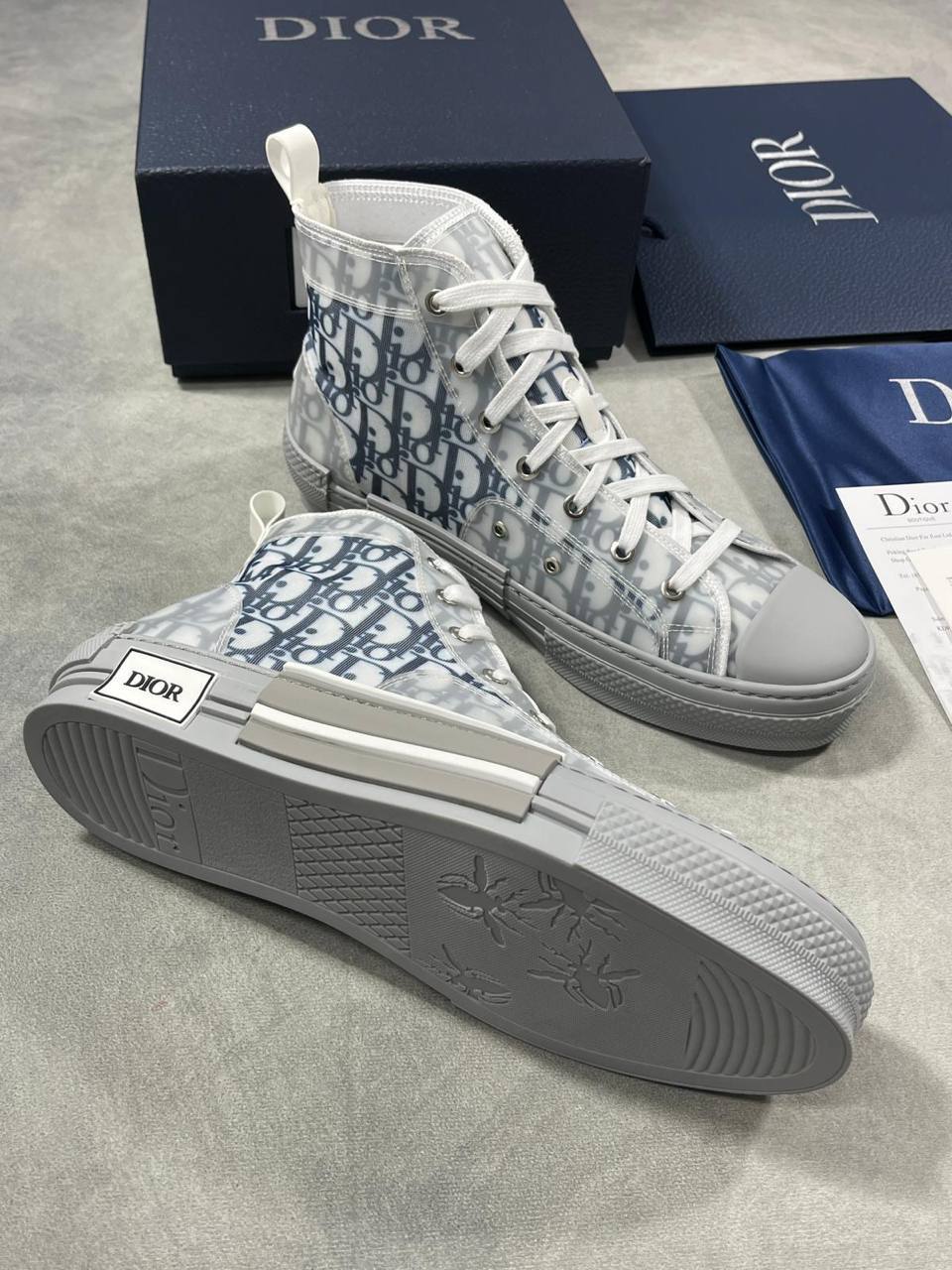 Dior B23 Gray Dior Oblique Canvas High-Top Sneakers Men's Reps Sale UK Best Quality AAA Replica