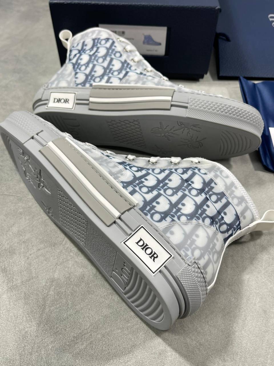 Dior B23 Gray Dior Oblique Canvas High-Top Sneakers Men's Reps Sale UK Best Quality AAA Replica