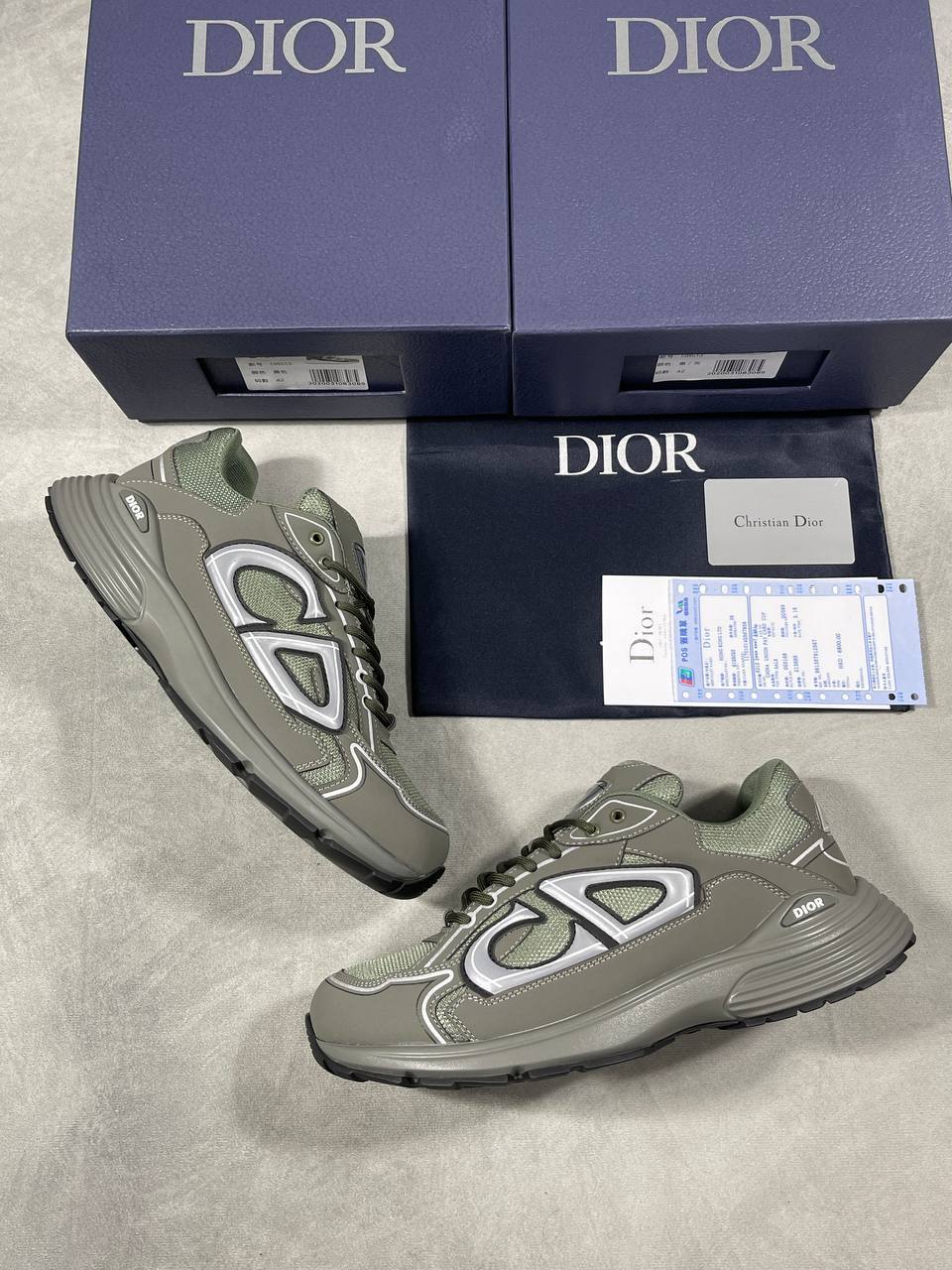 Dior B30 Microfiber Mesh Olive Men's Sneakers Reps UK Best Quality AAA Replica