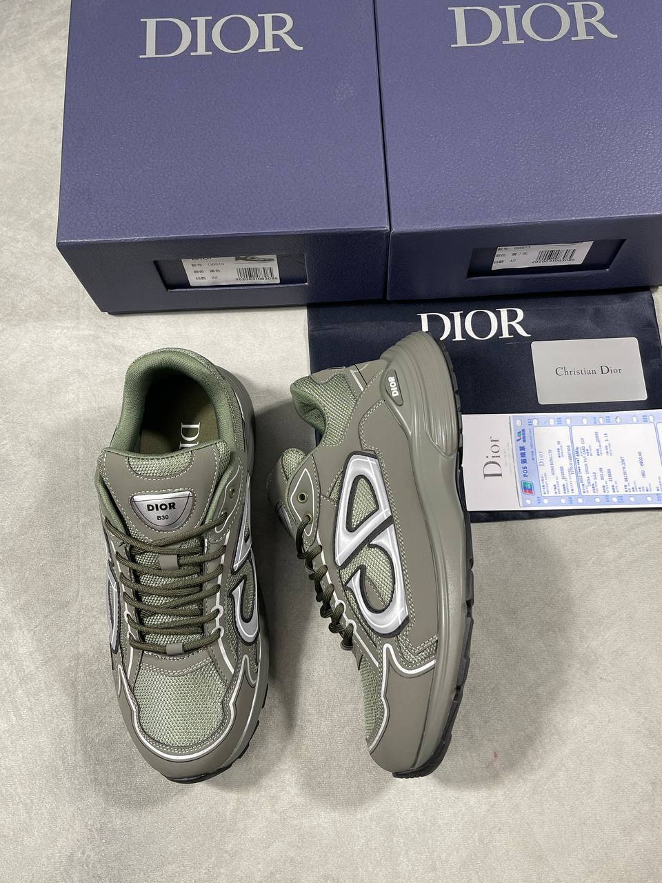 Dior B30 Microfiber Mesh Olive Men's Sneakers Reps UK Best Quality AAA Replica
