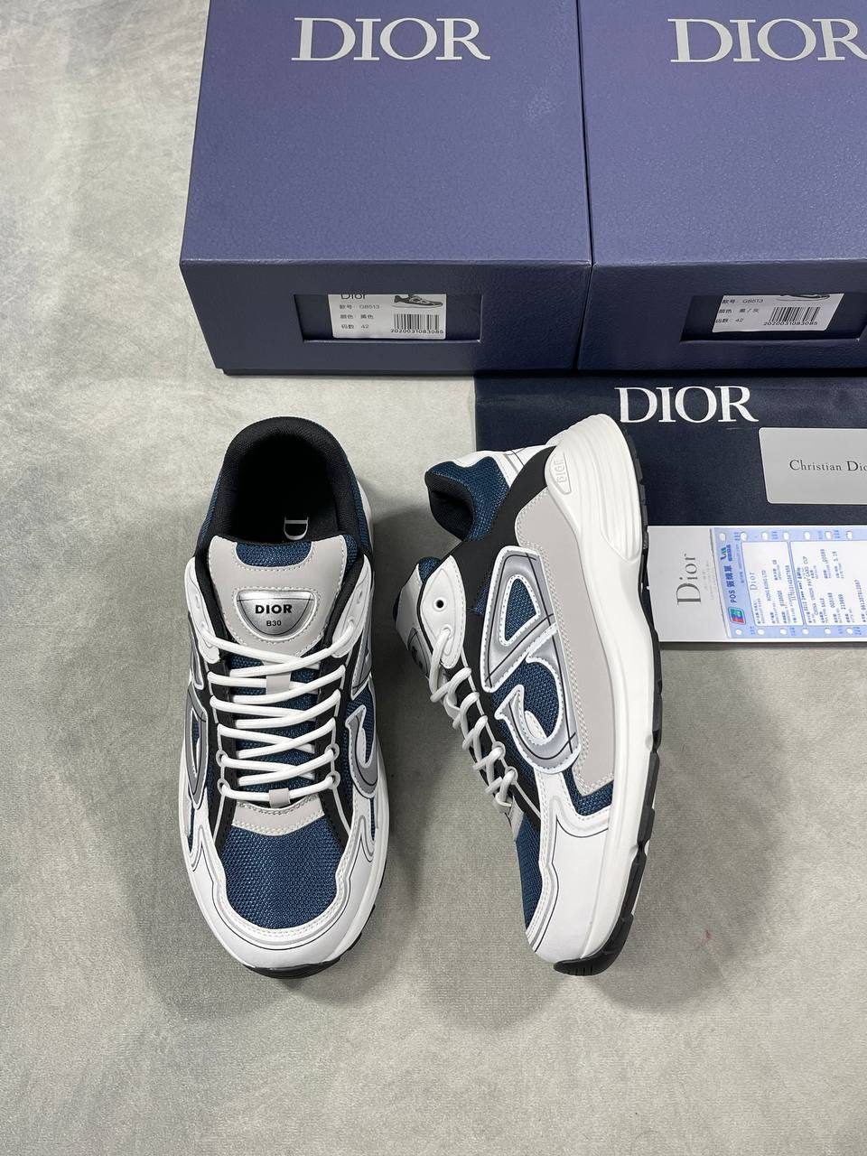 Dior B30 Technical Mesh Blue Grey White Men's Sneakers Reps UK Best Quality AAA Replica