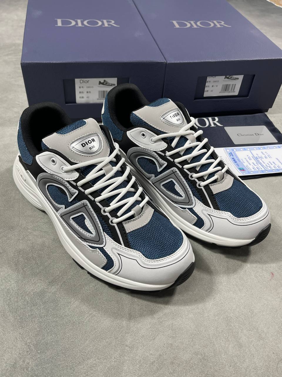 Dior B30 Technical Mesh Blue Grey White Men's Sneakers Reps UK Best Quality AAA Replica