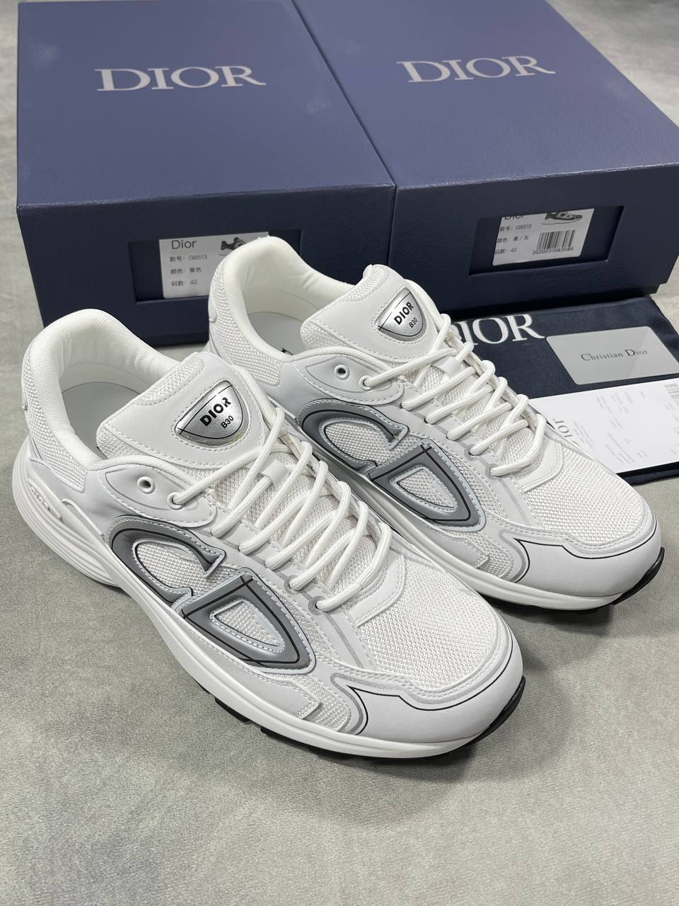 Christian Dior B30 Low-Top Men's Sneakers White Technical Mesh Reflective Gray Reps UK Best Quality AAA Replica