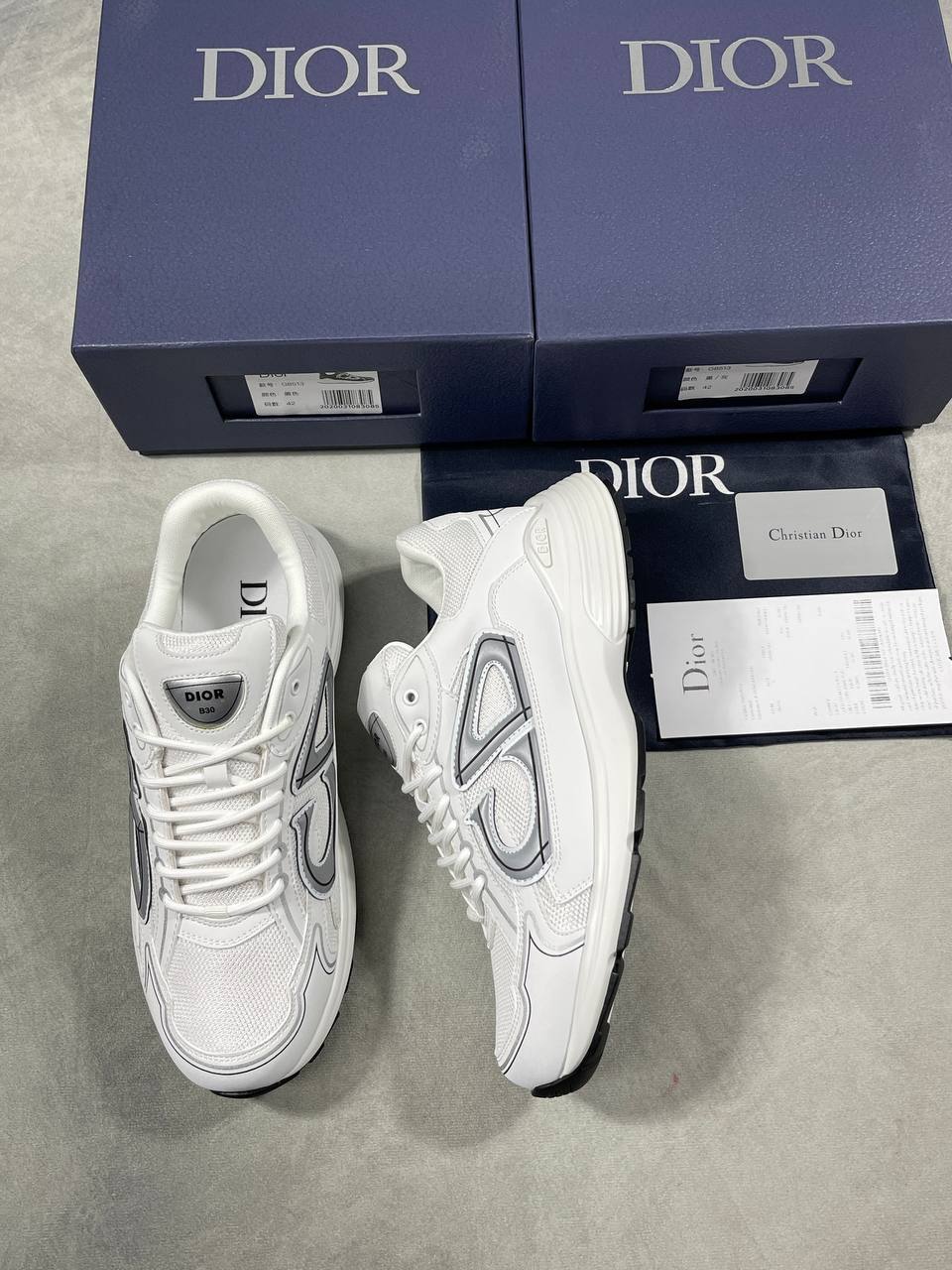 Christian Dior B30 Low-Top Men's Sneakers White Technical Mesh Reflective Gray Reps UK Best Quality AAA Replica