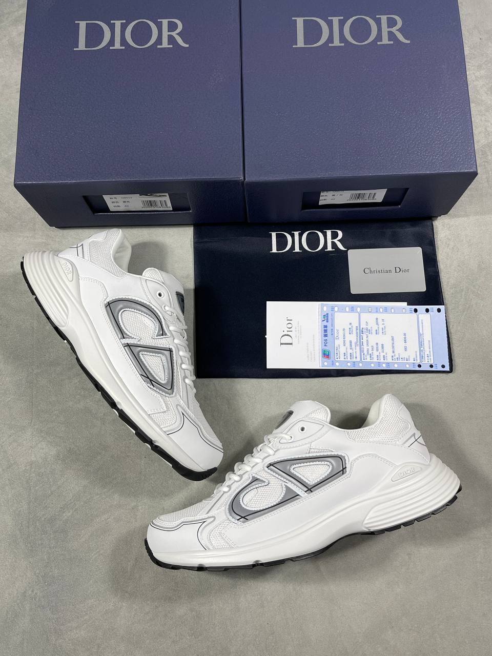 Christian Dior B30 Low-Top Men's Sneakers White Technical Mesh Reflective Gray Reps UK Best Quality AAA Replica