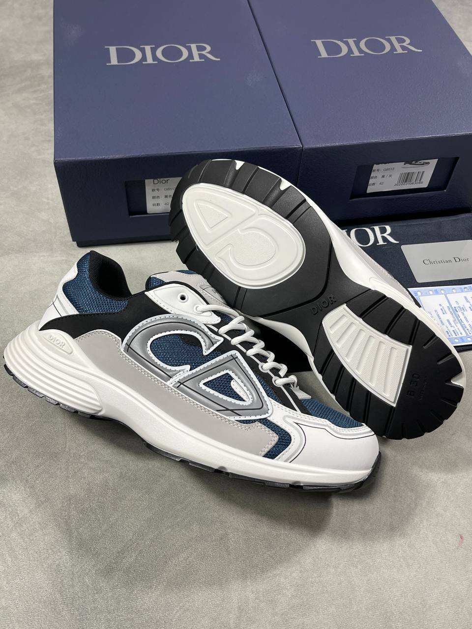 Dior B30 Technical Mesh Blue Grey White Men's Sneakers Reps UK Best Quality AAA Replica