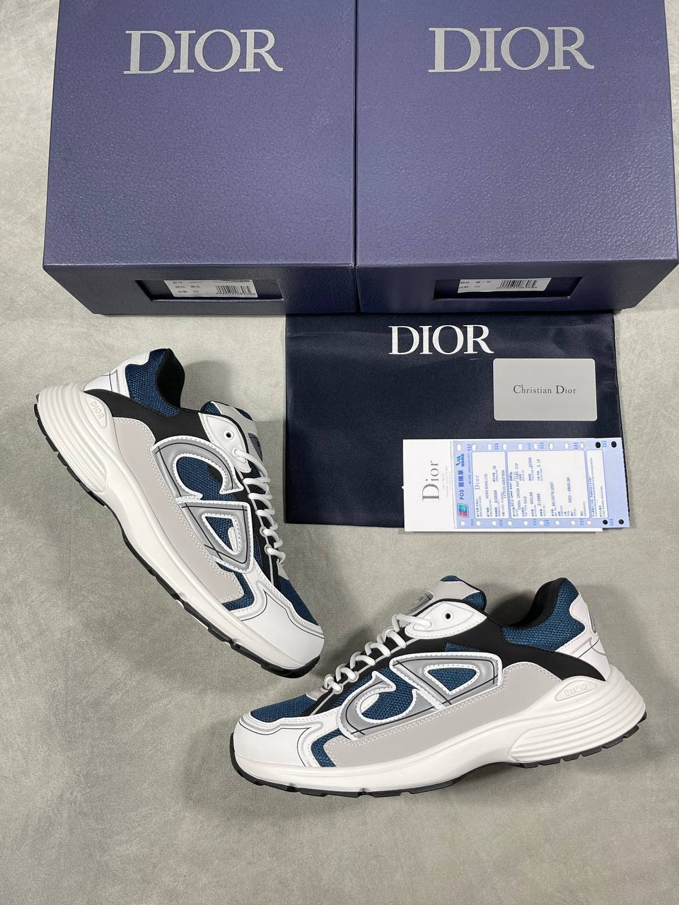 Dior B30 Technical Mesh Blue Grey White Men's Sneakers Reps UK Best Quality AAA Replica