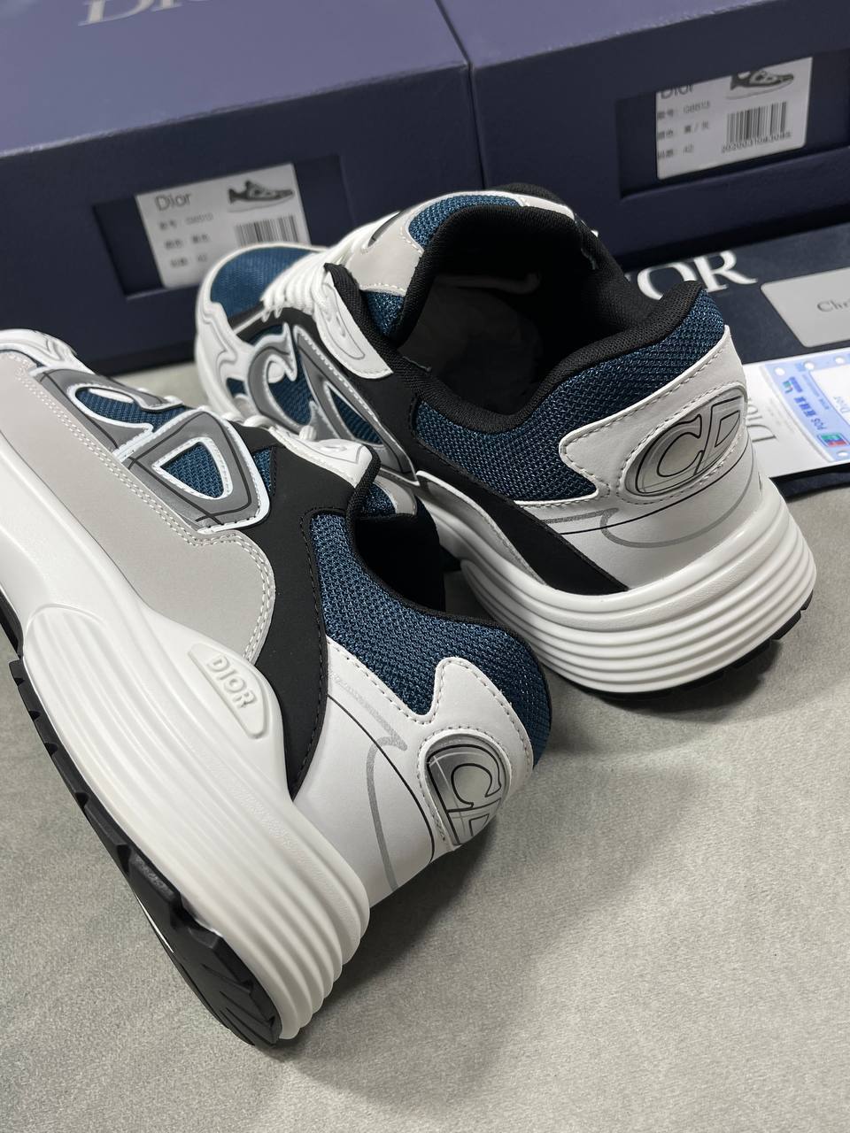 Dior B30 Technical Mesh Blue Grey White Men's Sneakers Reps UK Best Quality AAA Replica