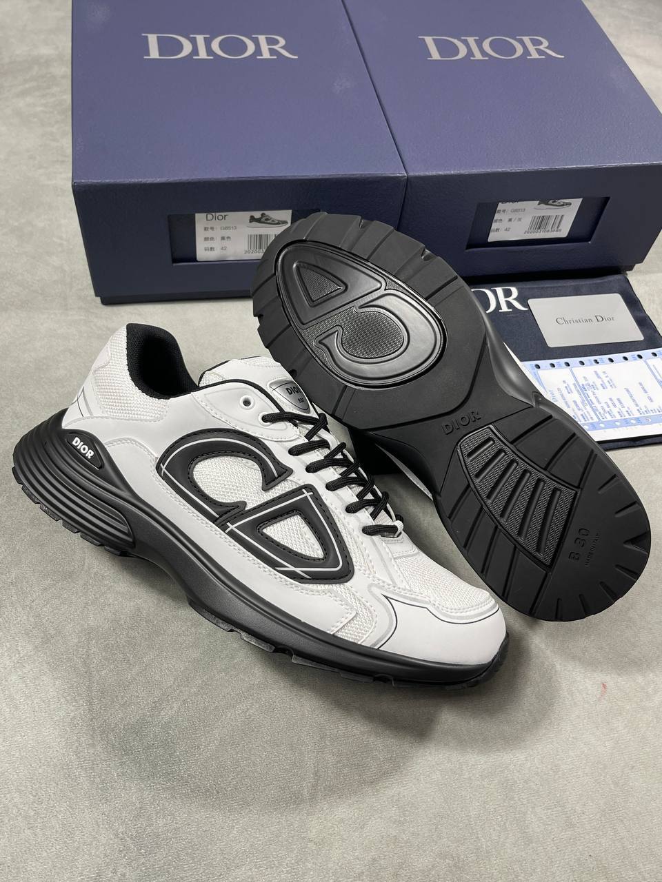 Dior B30 Reflective 'White Black' Men's Sneakers Reps UK Best Quality AAA Replica