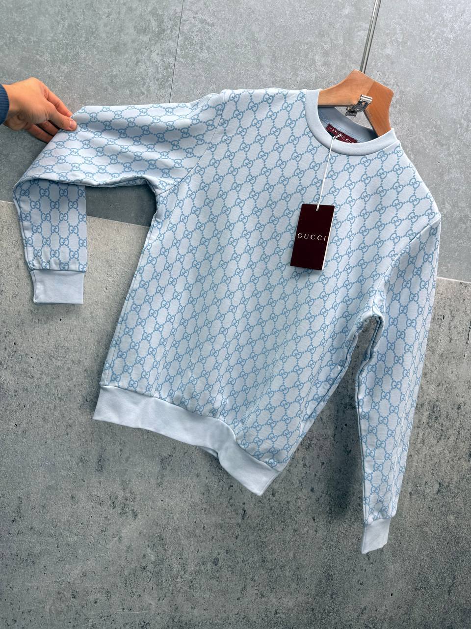 Gucci Logo Full Print Jacquard Wool Round Neck Men's Women's Jumper in Different Colors Reps UK Best Quality AAA Replica