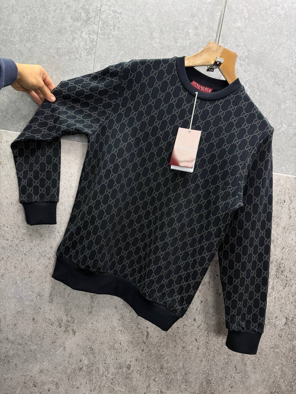 Gucci Logo Full Print Jacquard Wool Round Neck Men's Women's Jumper in Different Colors Reps UK Best Quality AAA Replica