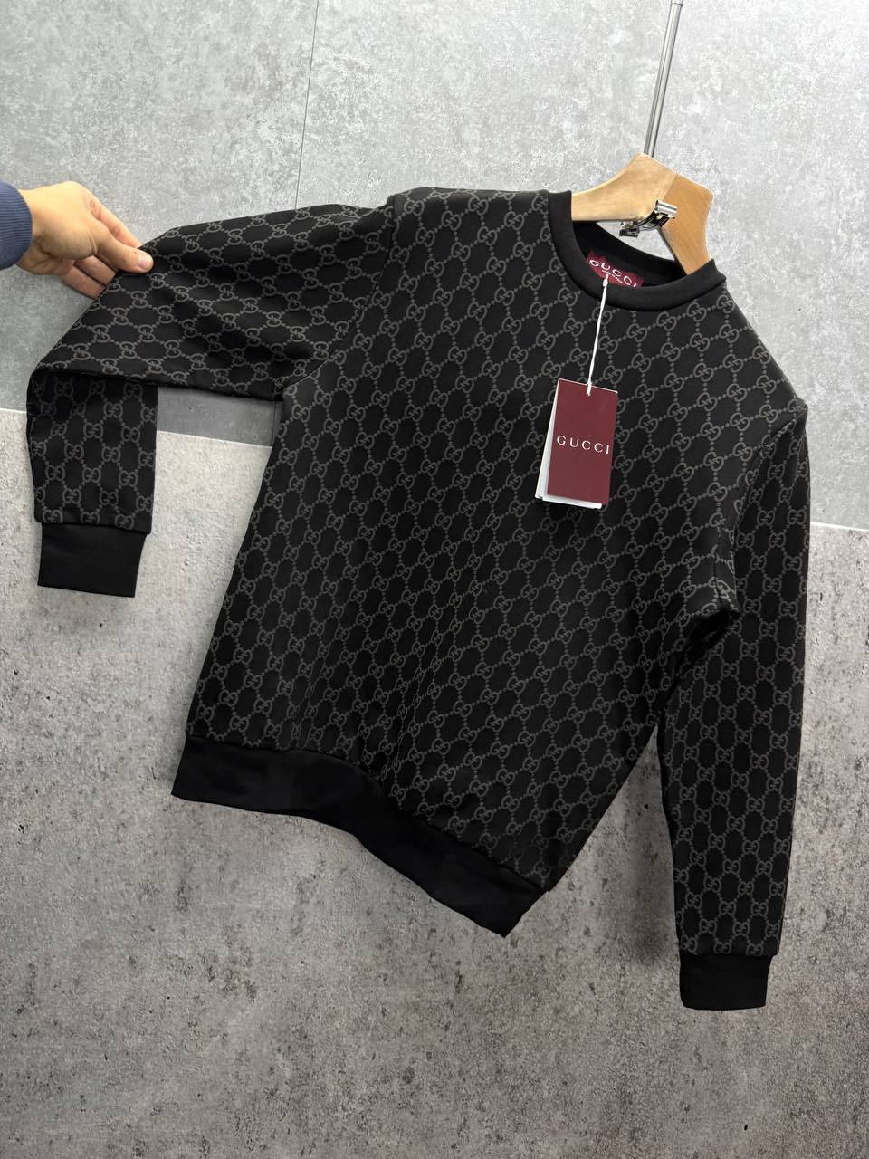 Gucci Logo Full Print Jacquard Wool Round Neck Men's Women's Jumper in Different Colors Reps UK Best Quality AAA Replica