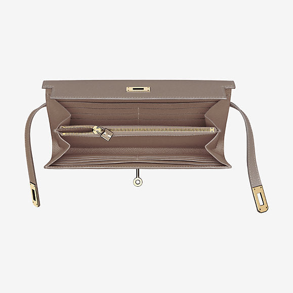 Hermes Etoupe Long Kelly Classic Wallet Crowned Bag