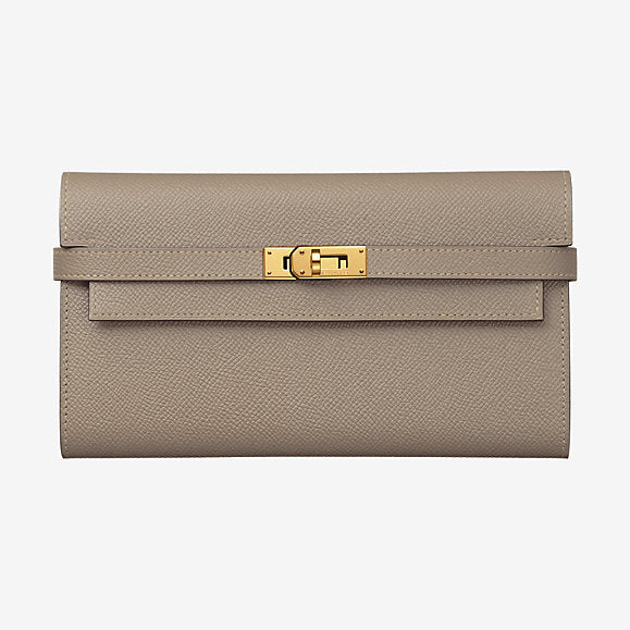 Hermes Etoupe Long Kelly Classic Wallet Crowned Bag