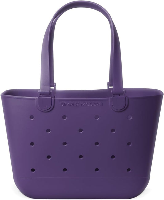 Rubber Tote with Zipper Pocket for Travel, Pool, Boat, Groceries, Sports | English Violet - Crowned Bag