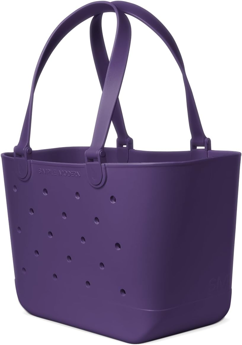 Rubber Tote with Zipper Pocket for Travel, Pool, Boat, Groceries, Sports | English Violet - Crowned Bag