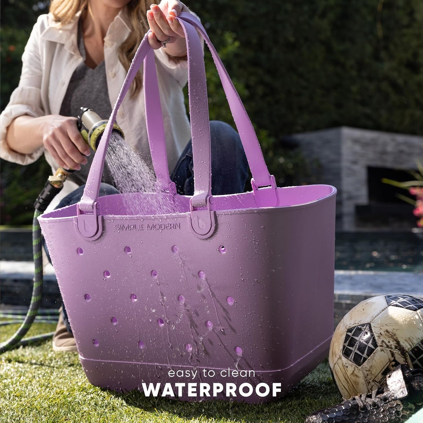 Rubber Tote with Zipper Pocket for Travel, Pool, Boat, Groceries, Sports | English Violet - Crowned Bag