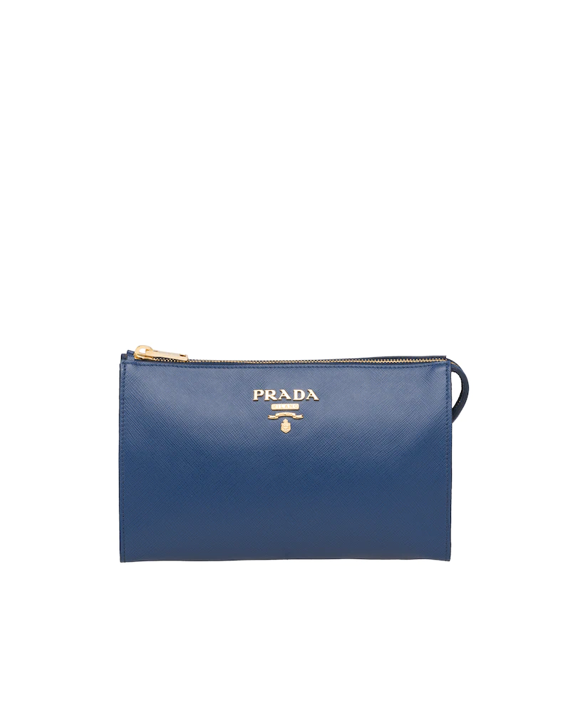 Saffiano Leather Clutch with Metal Logo