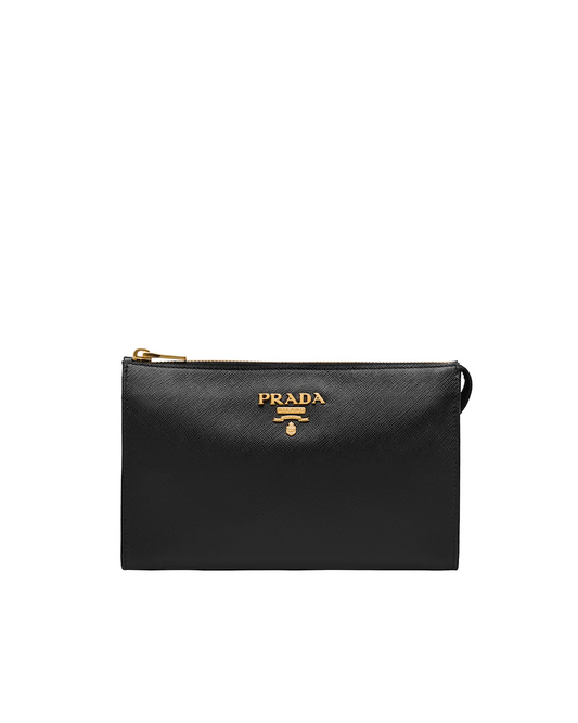 Saffiano Leather Clutch with Metal Logo