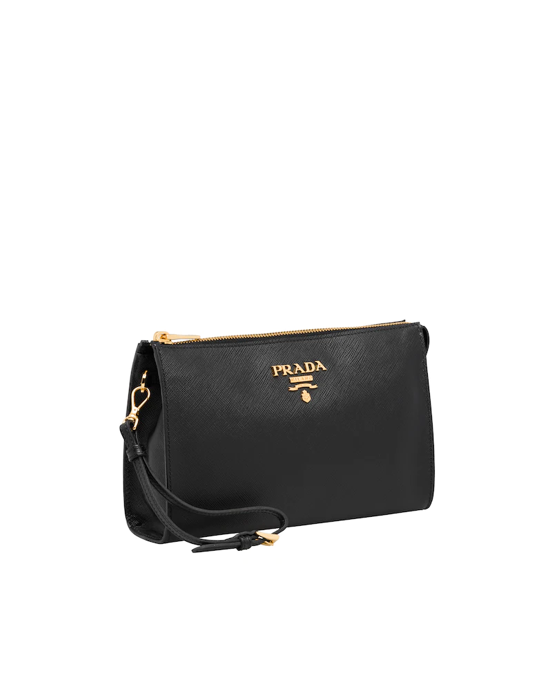 Saffiano Leather Clutch with Metal Logo