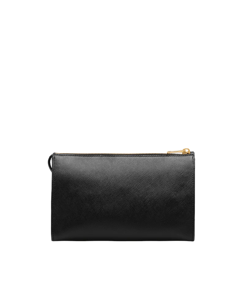 Saffiano Leather Clutch with Metal Logo