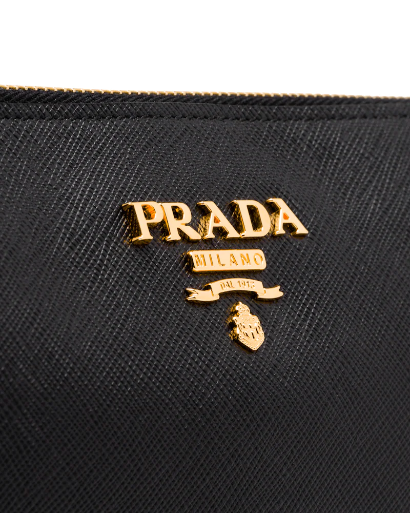 Saffiano Leather Clutch with Metal Logo
