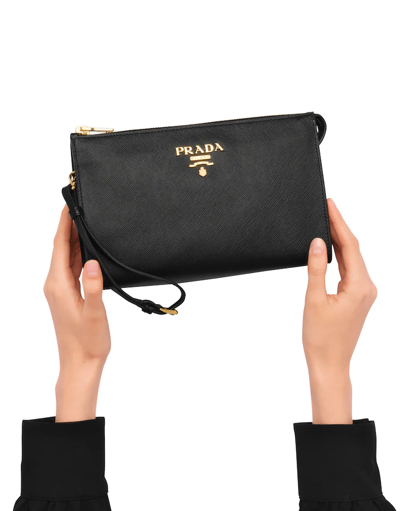 Saffiano Leather Clutch with Metal Logo