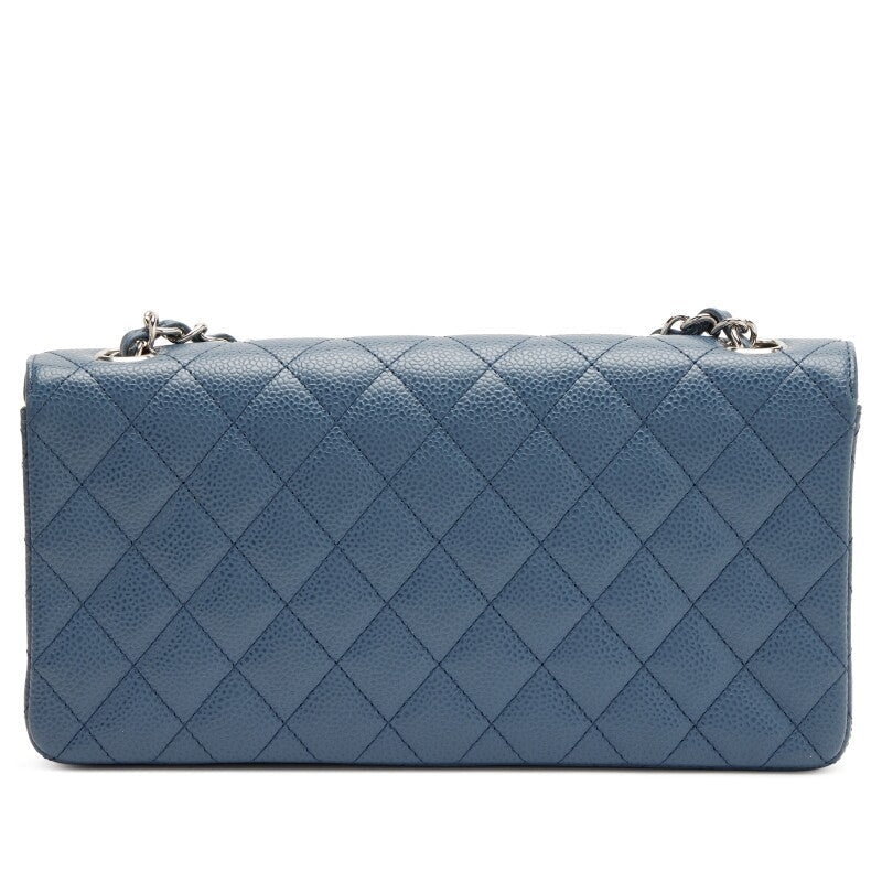 Slate Blue Quilted Caviar East West Classic Flap Bag Silver Hardware, 2005-2006 - Crowned Bag