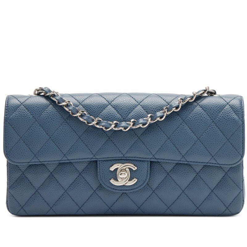 Slate Blue Quilted Caviar East West Classic Flap Bag Silver Hardware, 2005-2006 - Crowned Bag