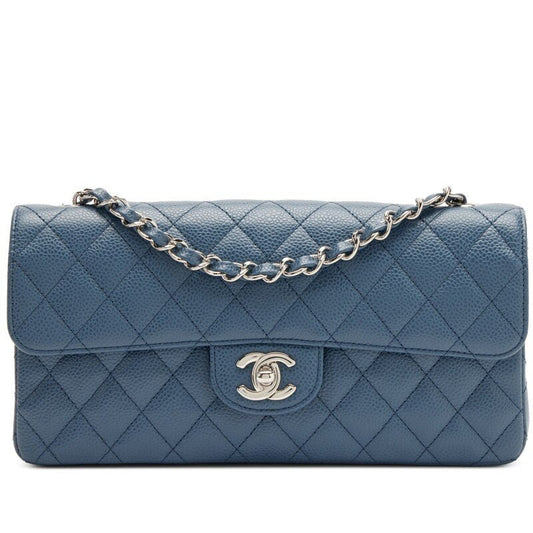 Slate Blue Quilted Caviar East West Classic Flap Bag Silver Hardware, 2005-2006 - Crowned Bag