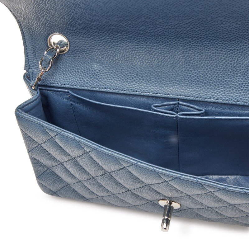 Slate Blue Quilted Caviar East West Classic Flap Bag Silver Hardware, 2005-2006 - Crowned Bag