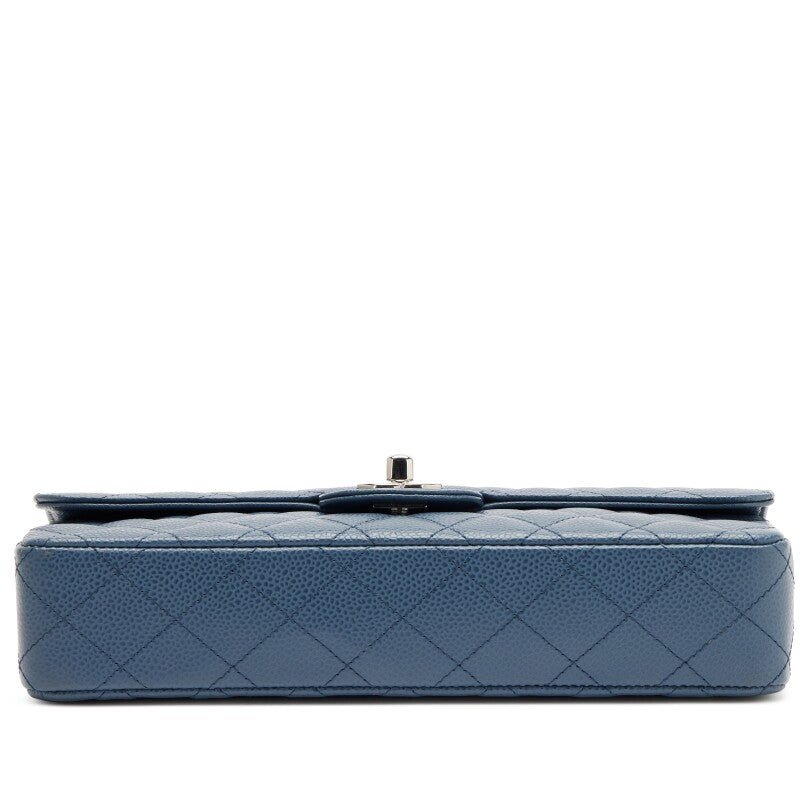 Slate Blue Quilted Caviar East West Classic Flap Bag Silver Hardware, 2005-2006 - Crowned Bag