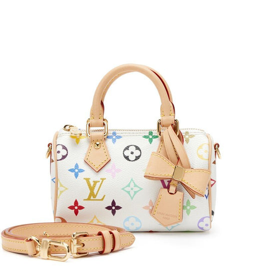 Takashi Murakami White Multicolore Monogram Coated Canvas Nano Speedy Gold Hardware, 2025 - Crowned Bag