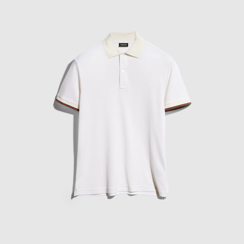 Silk jersey polo shirt with Web - white