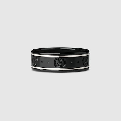 18k White Gold And Black Icon Thin Band - 18k White Gold And Black