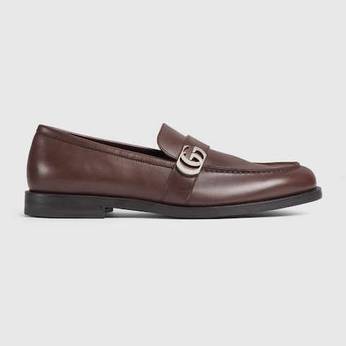 Men's loafer with Double G - dark brown brushed leather