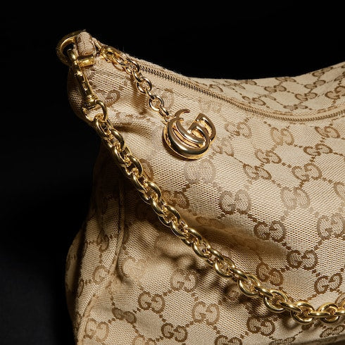 Lady Lunetta Chain medium shoulder bag - sand and brown GG canvas