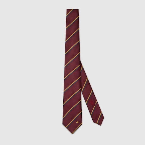 Striped Double G silk jacquard tie - bordeaux and blue