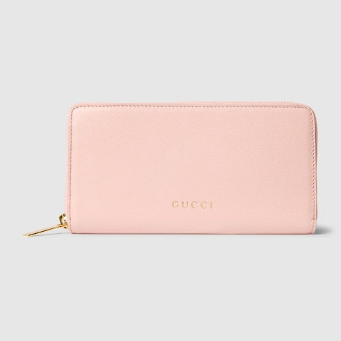 Zip around wallet with Gucci lettering - light pink leather