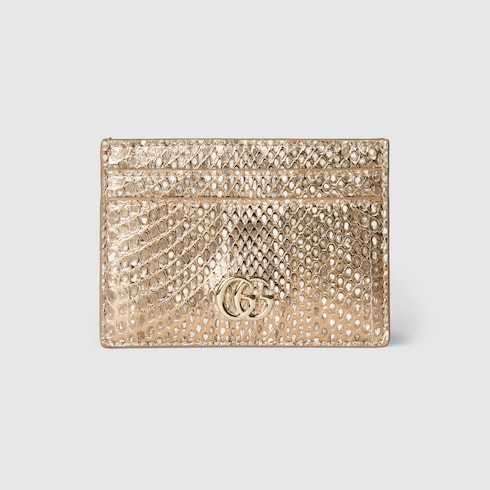 GG Marmont python card case - metallic gold