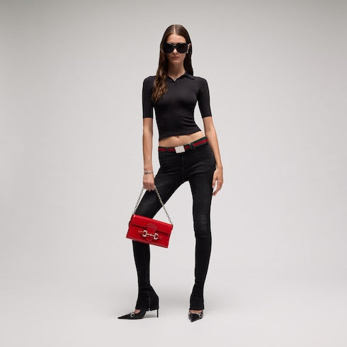 Horsebit Ristretto medium shoulder bag - red leather