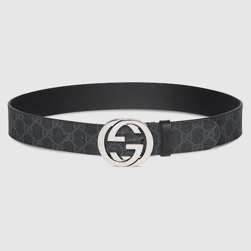 Belt with Interlocking G buckle - GG Supreme Black And Grey