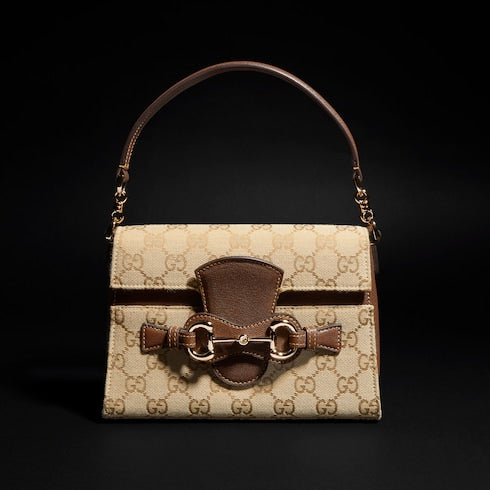 Horsebit Duomo small top handle bag - sand and brown GG canvas