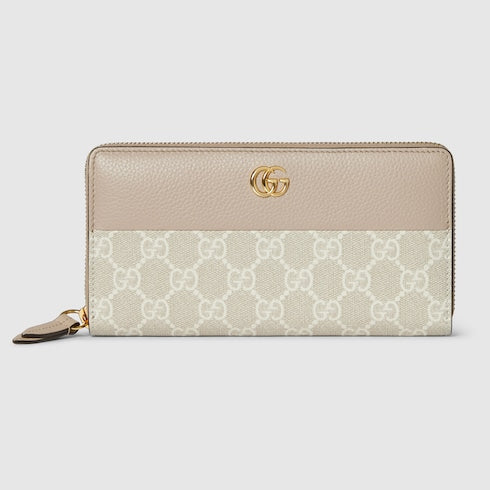 Bi-color GG Marmont zip around wallet - beige and white GG Supreme
