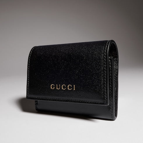 Bi-fold card case with Gucci lettering - black leather