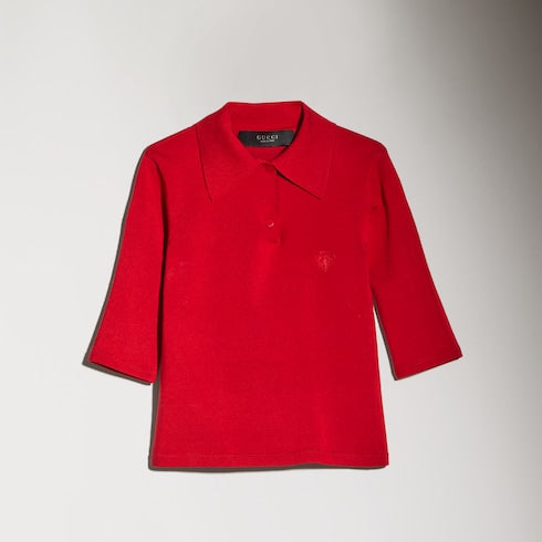 Fine stretch knit silk polo shirt - red