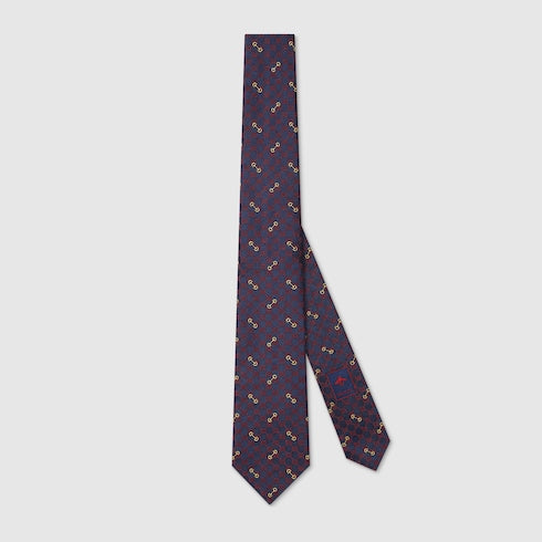 GG silk jacquard tie - blue and red