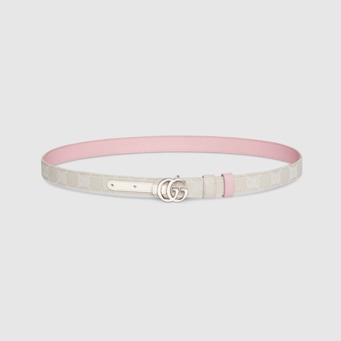Reversible GG Marmont thin belt - pink and ivory GG canvas