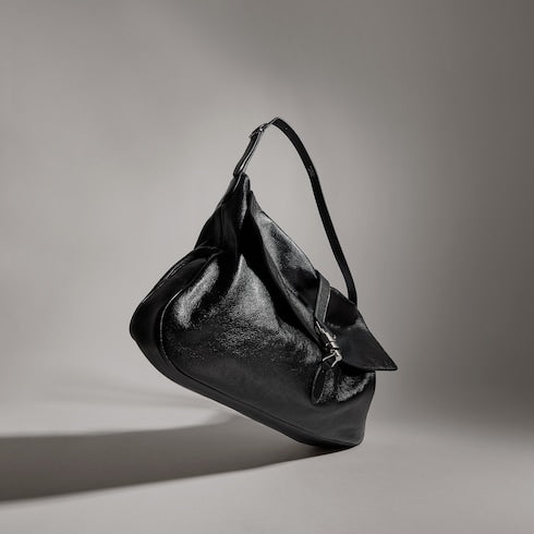 Jackie Flap large crossbody bag - black grainy leather