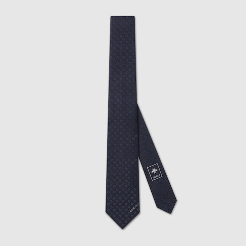 Horsebit silk jacquard tie - navy and blue